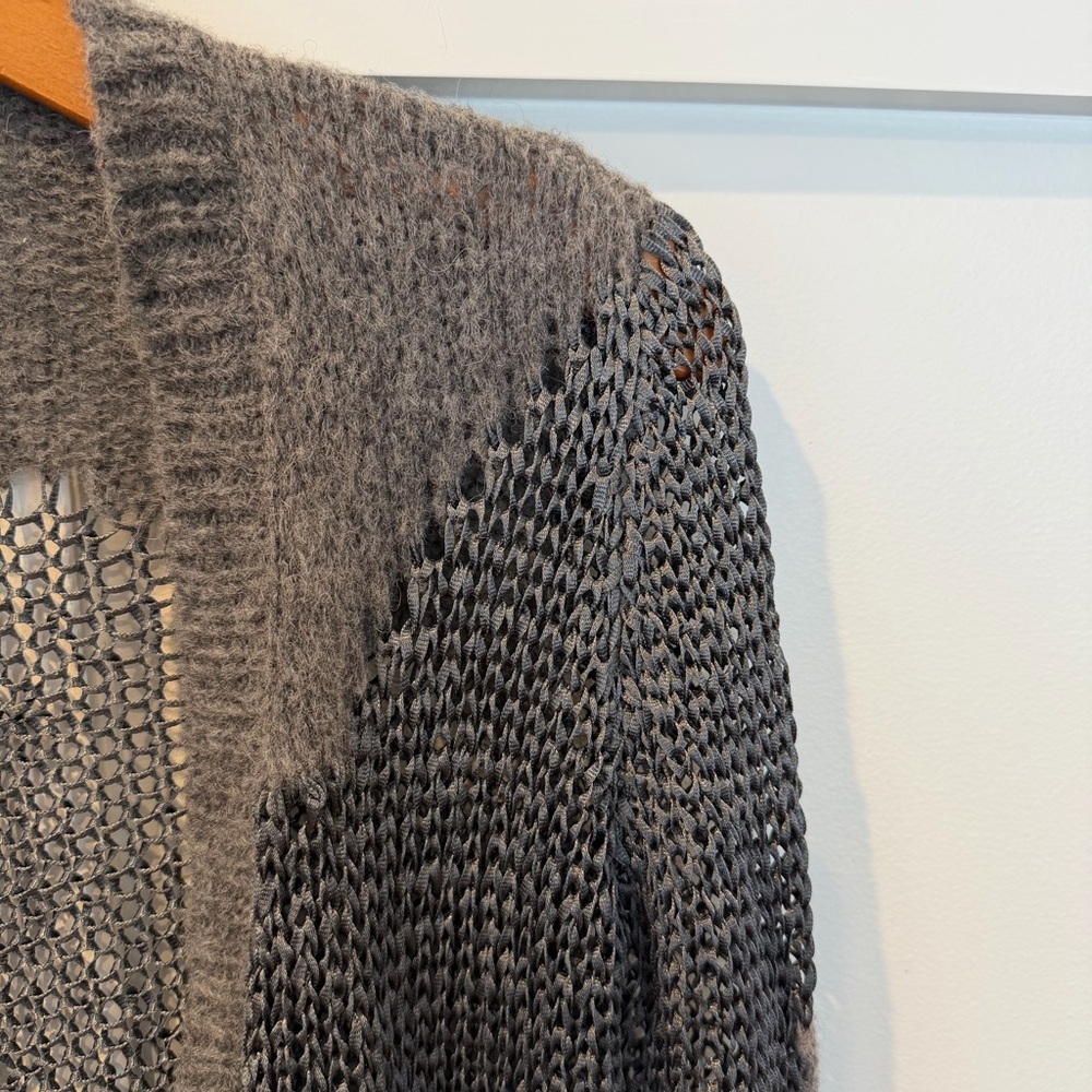 Eileen Fisher Sweater Gray Open Front Weave Wool Blend Cardigan Long Line XS - Picture 4 of 9